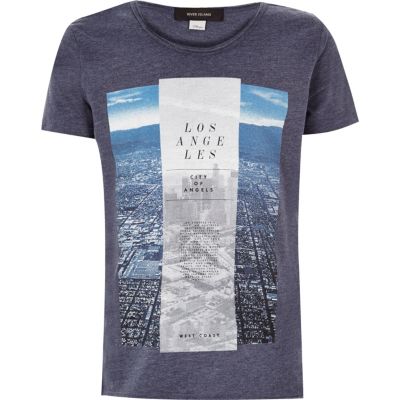 Boys navy Los Angeles print t-shirt